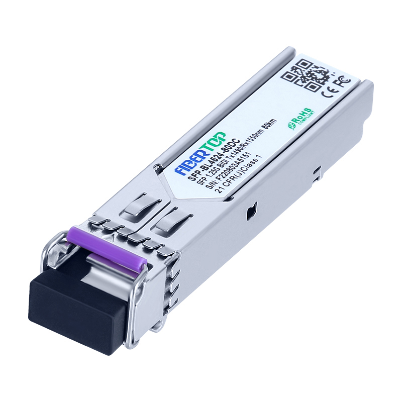 Alcance do único modo 1490nm TX/1550nm RX 80km do transceptor de FIBERTOP 1.25Gbps SFP